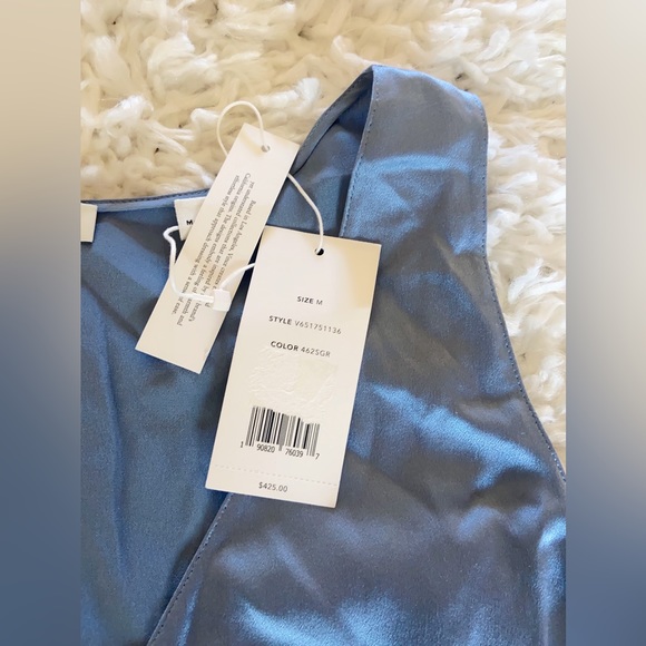 NWT $425 Vince Double V-neck Asymmetric Seamed Slip Dress In Blue Size M - Picture 6 of 7